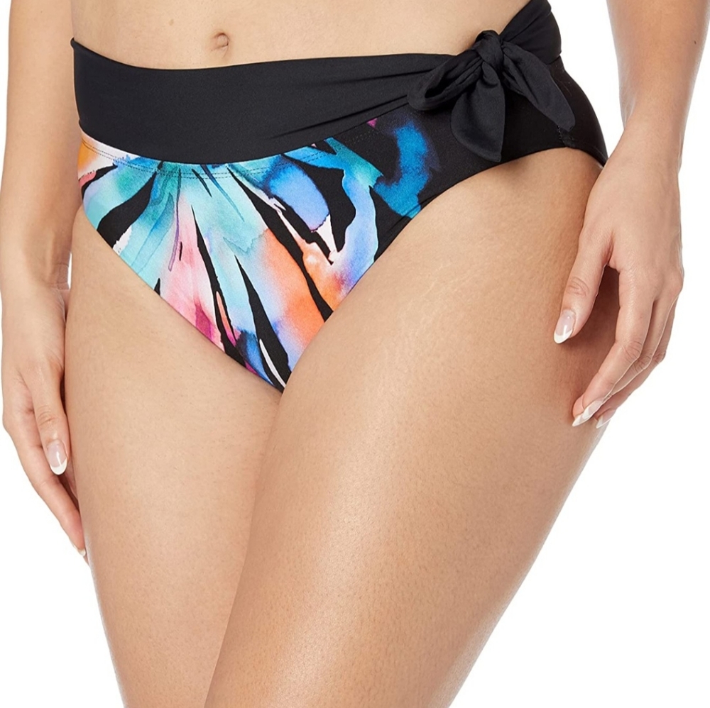 La Blanca Black Prism Palm Women's Bikini Swimsuit Bottom Convertible Band SZ 10